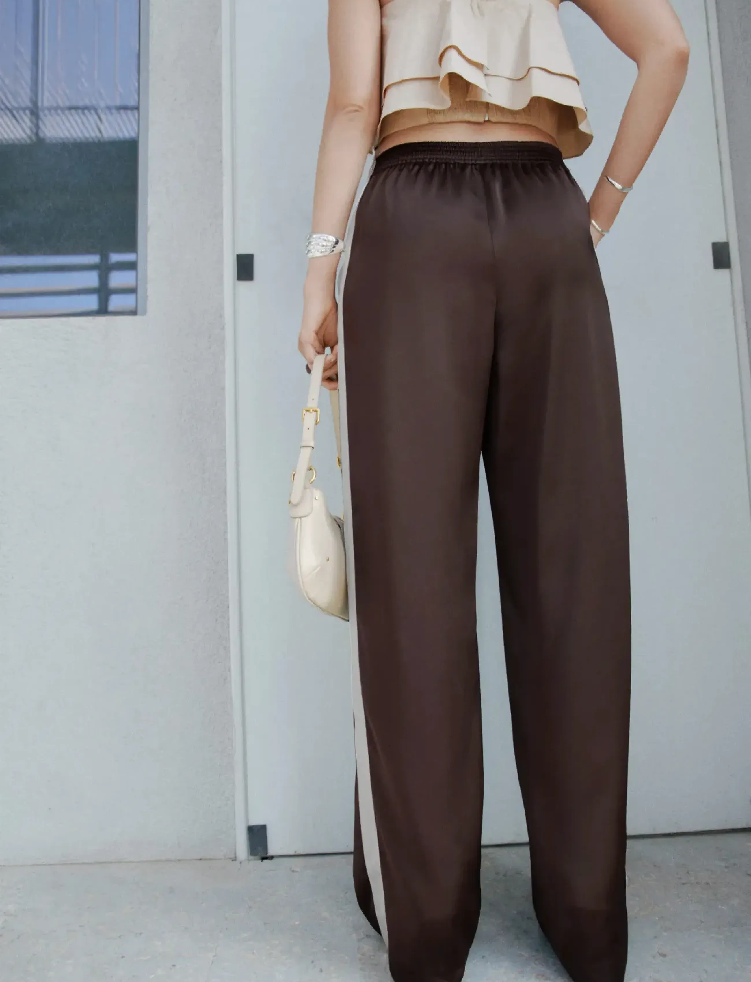 Mango - Satin trousers with contrasting stripe - sirge säärega püksid - dark purple - 5
