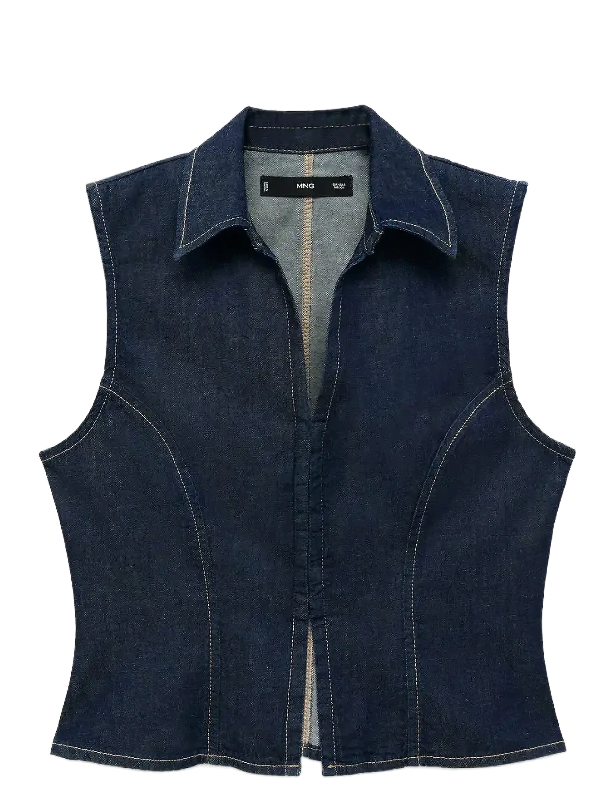 MANGO Denim Oberteil With Contrast Stitching Navy - M - Damen