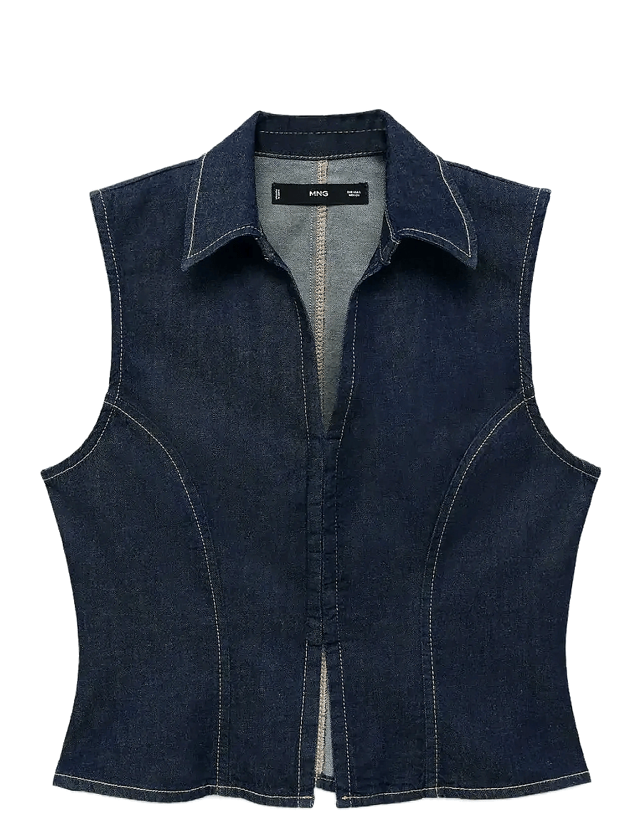 Mango - Denim top with contrast stitching - Ärmellose tops - open blue - 1