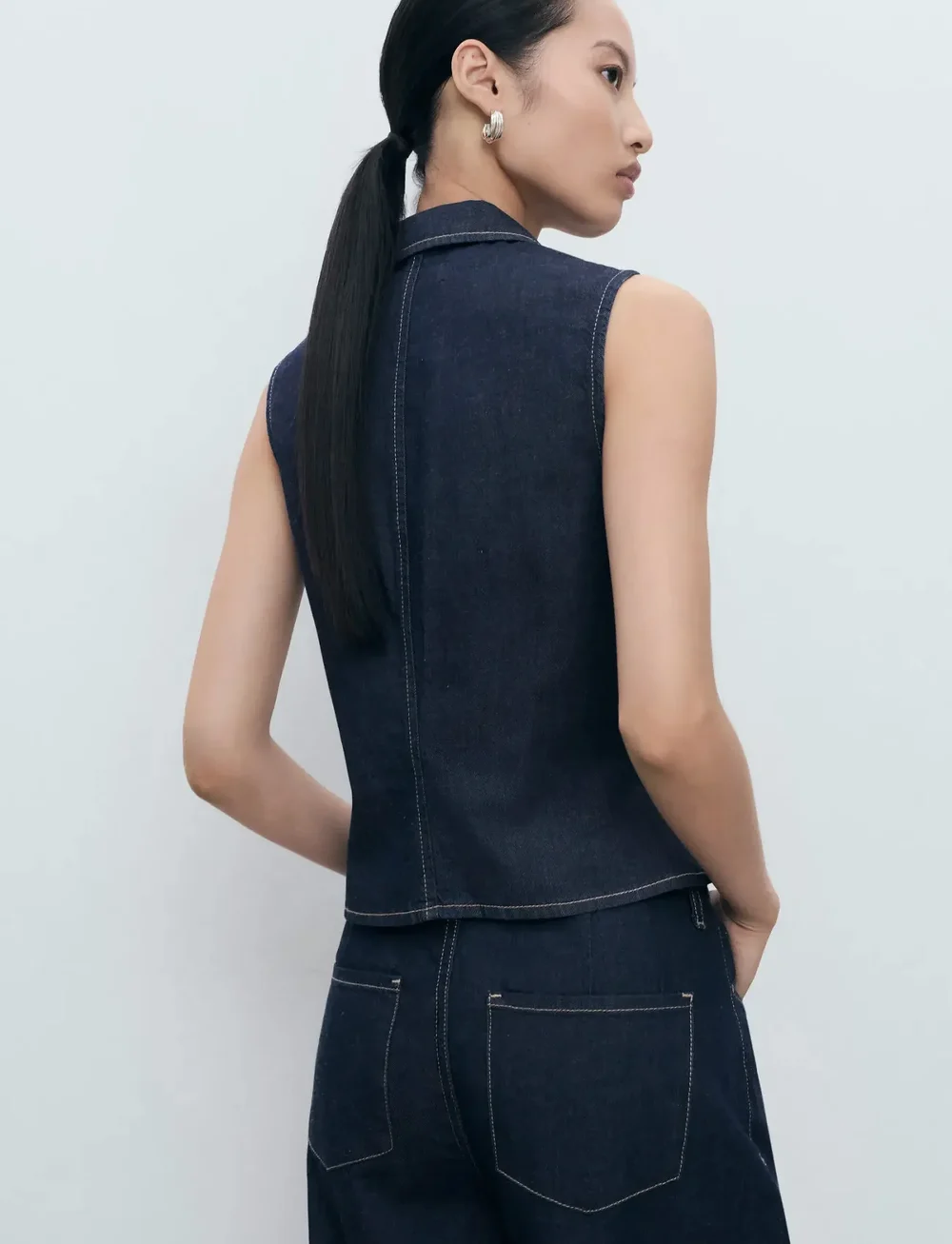 Mango - Denim top with contrast stitching - linnen - open blue - 2