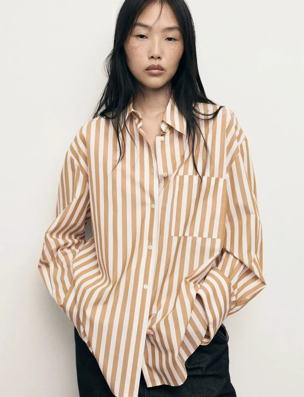 Mango - Oversize striped shirt - langærmede skjorter - natural white - 0