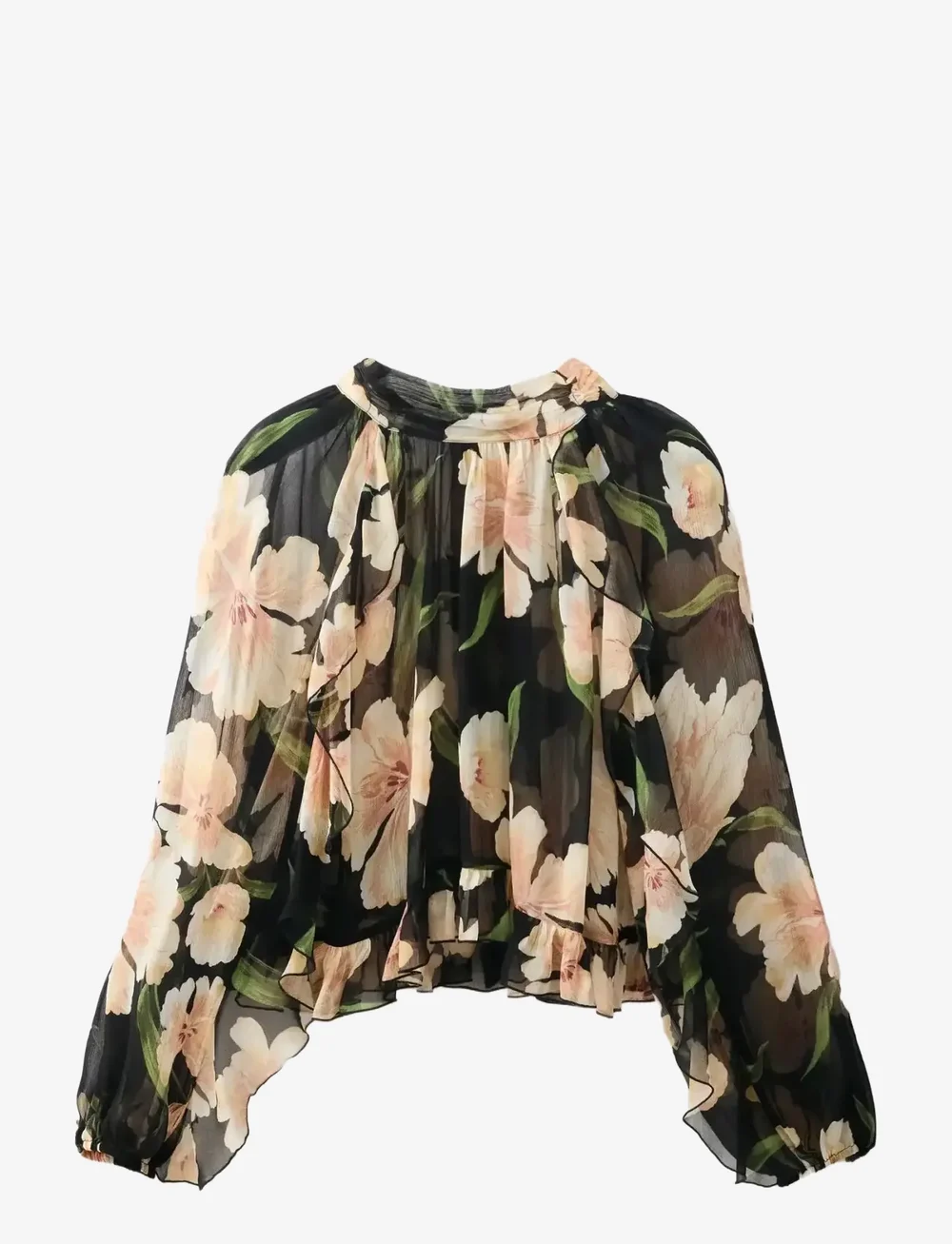 Mango - Semi-transparent floral blouse - langærmede bluser - black - 1