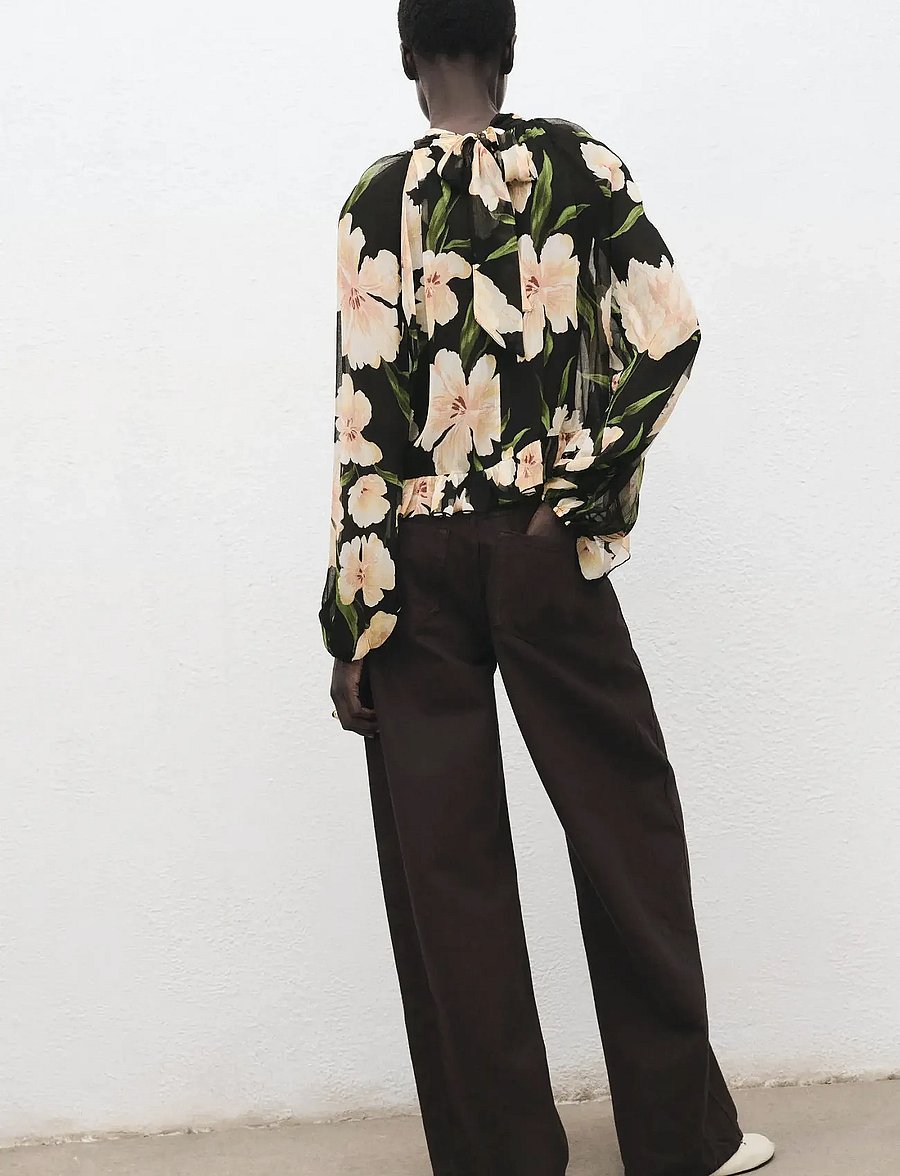 Mango - Semi-transparent floral blouse - black - 2