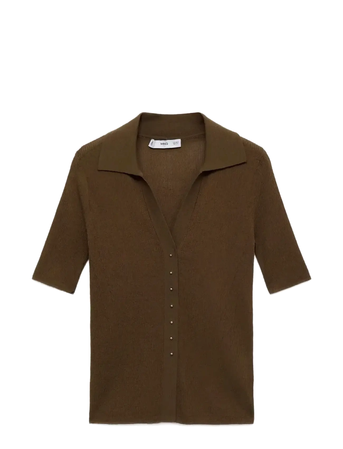 MANGO Ribbed Polo-Neck Pullover Braun - XS - Damen