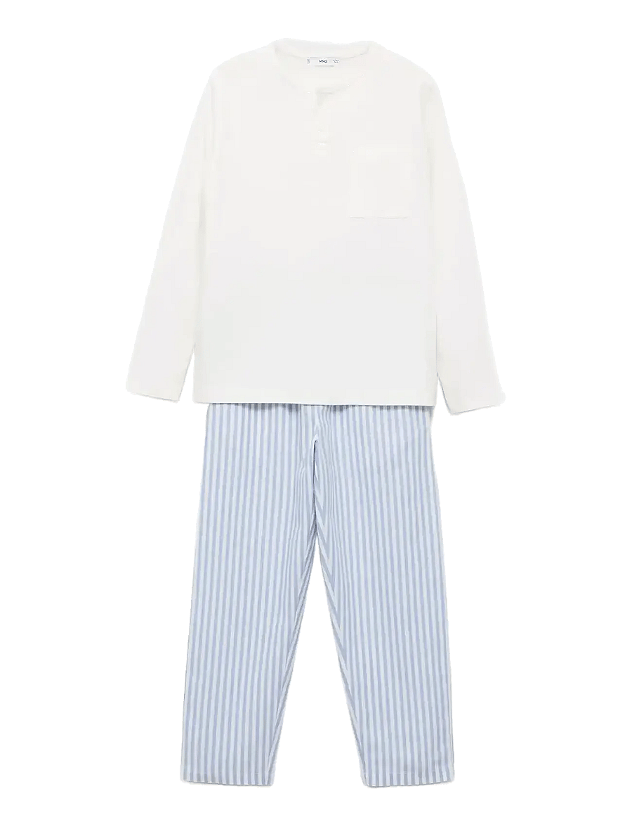 Mango - Striped long pyjamas - pyjamassæt - lt-pastel blue - 0