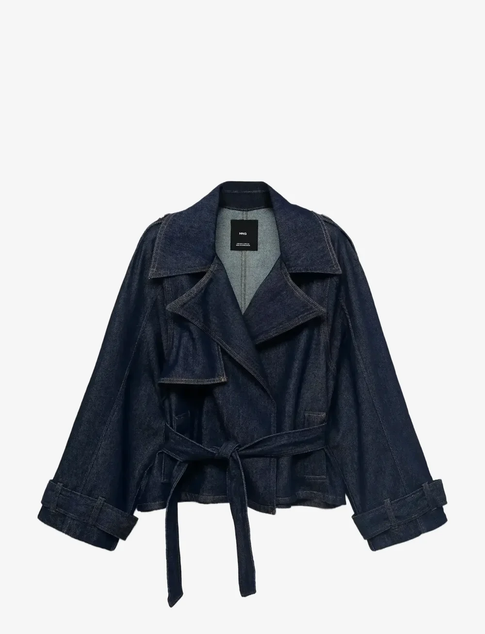 Mango - Short denim trench coat with belt - jeansjackor - open blue - 1