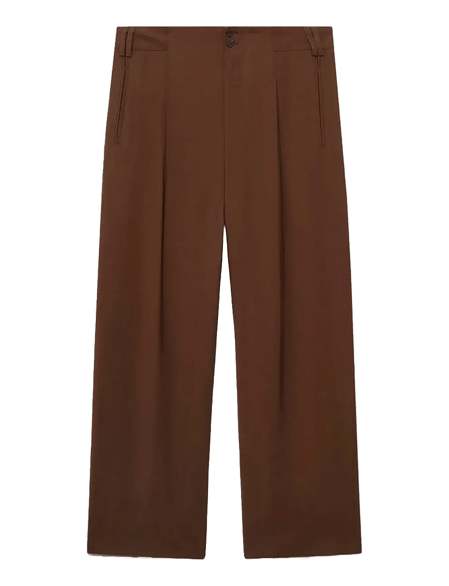 Mango - Straight-fit pleated trousers - kostymbyxor - brown - 1