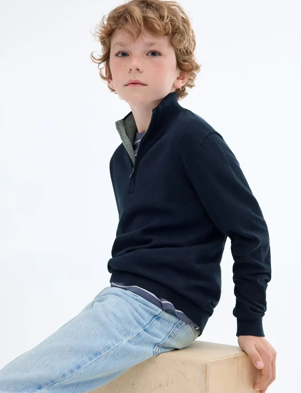 Mango - Zip neck jumper - stickade tröjor - navy - 0