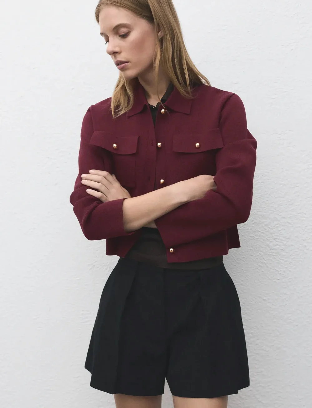 Mango - Pocket knit jacket - korta kavajer - dark red - 0