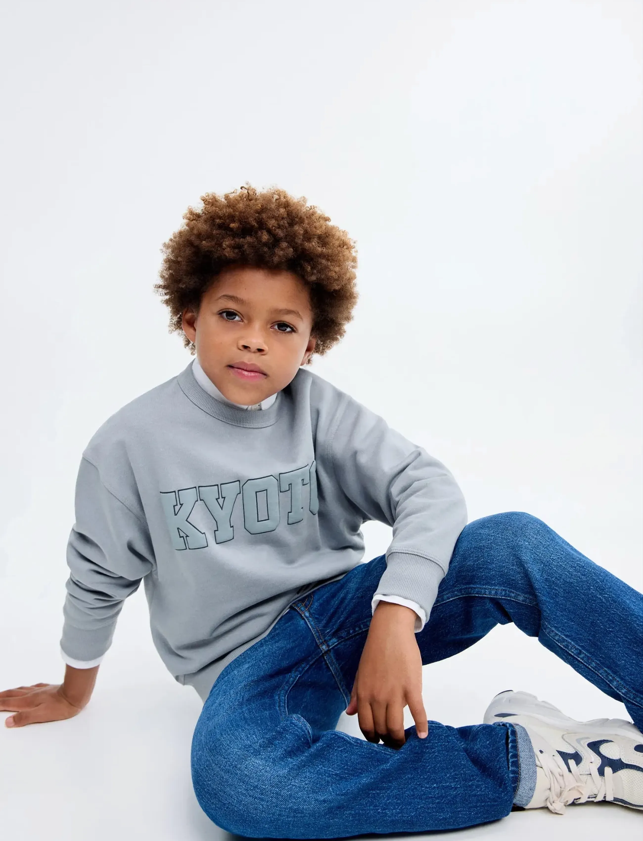 Mango Oversized Cotton Sweatshirt, 5-6, Blue, Sweatshirts & Hættetrøjer > Sweatshirts, Børn