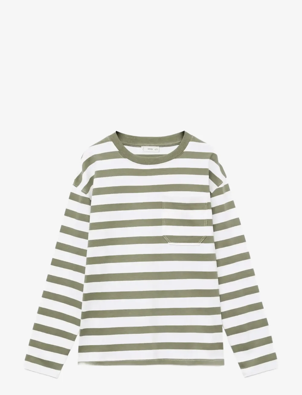 Mango - Chest-pocket striped T-shirt - långärmade t-shirts - green - 0