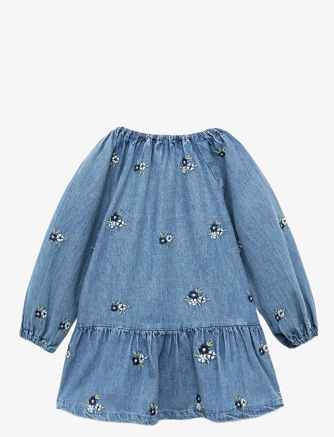 Mango - Flower embroidered denim dress - open blue - 1