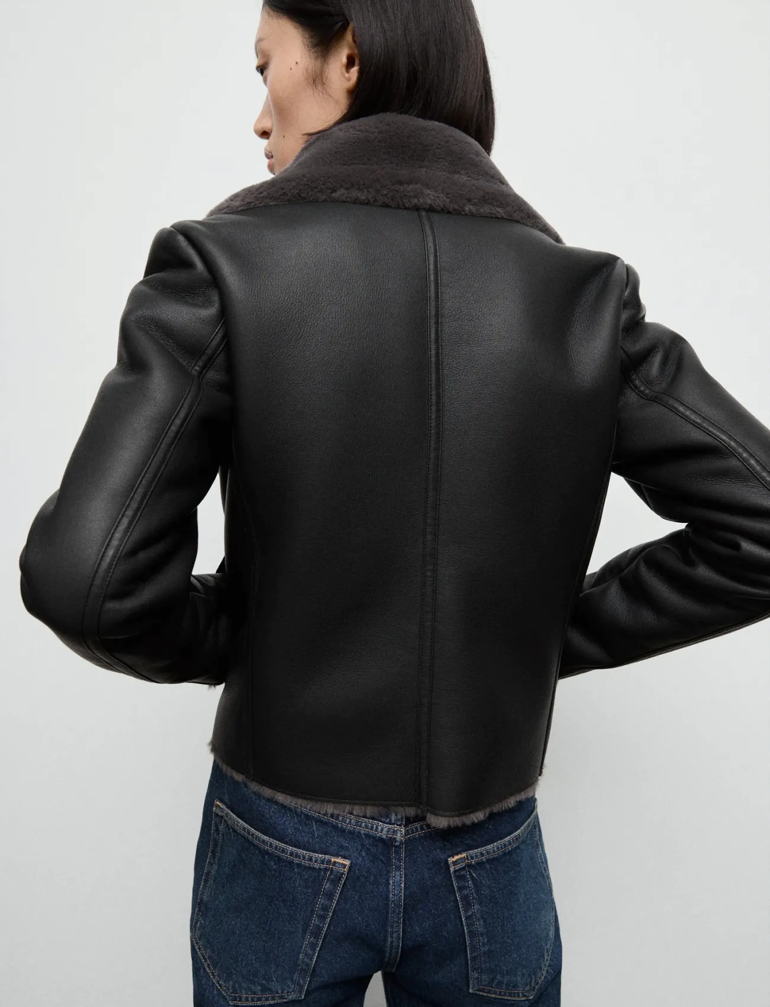 Mango - Faux-fur biker jacket - frühlingsjacken - black - 4