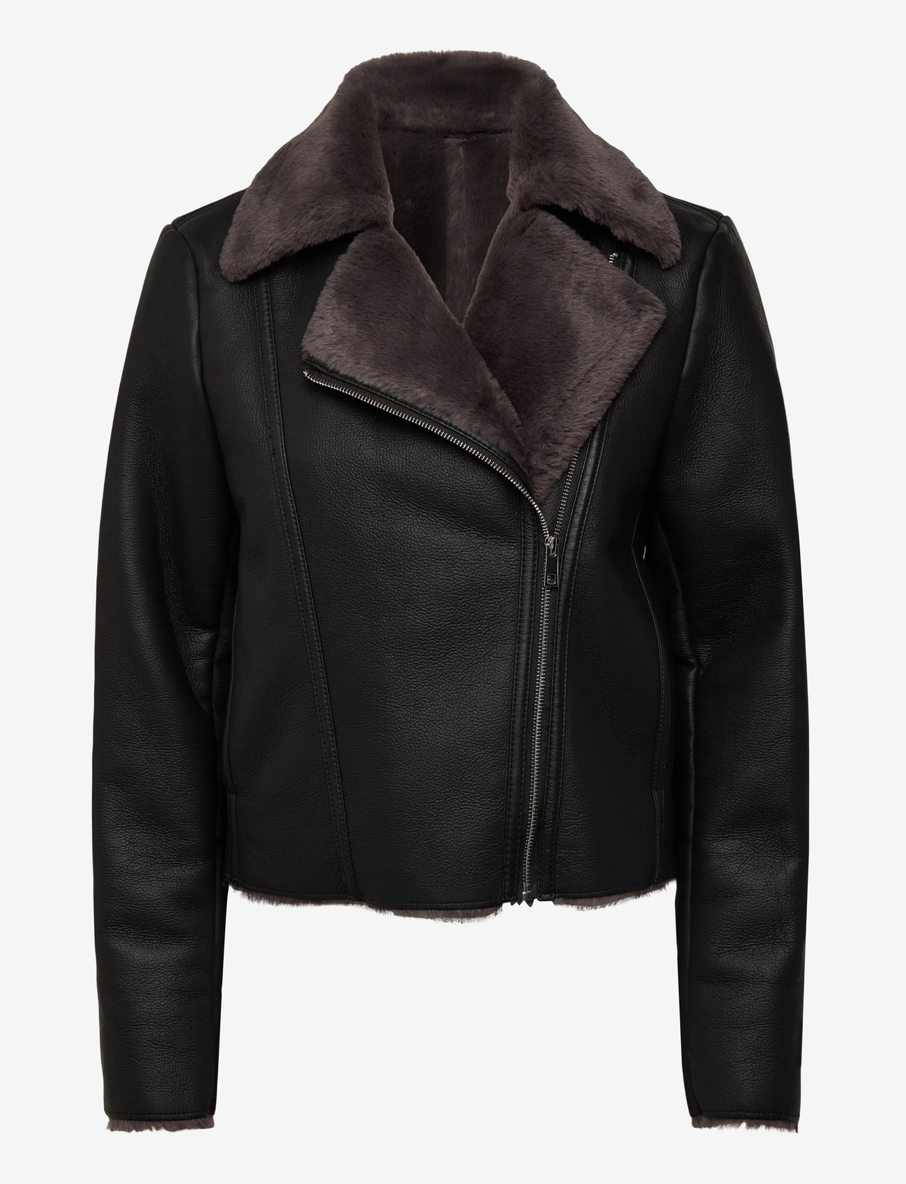 Mango - Faux-fur biker jacket - skinnjackor - black - 2