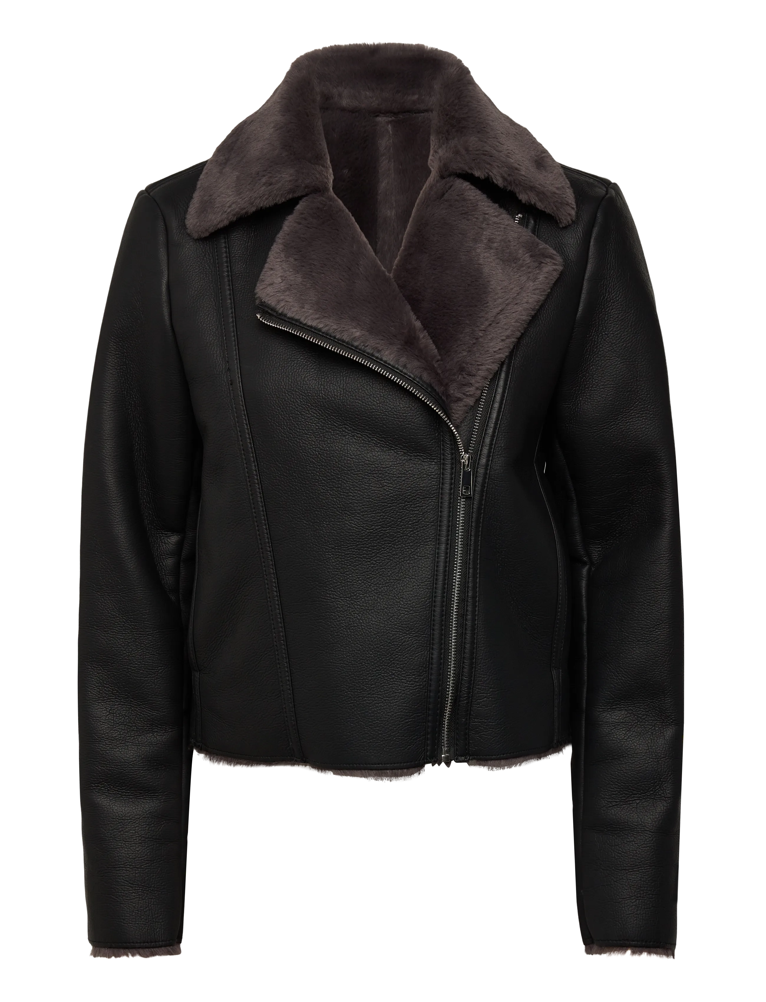 Mango - Faux-fur biker jacket - frühlingsjacken - black - 3