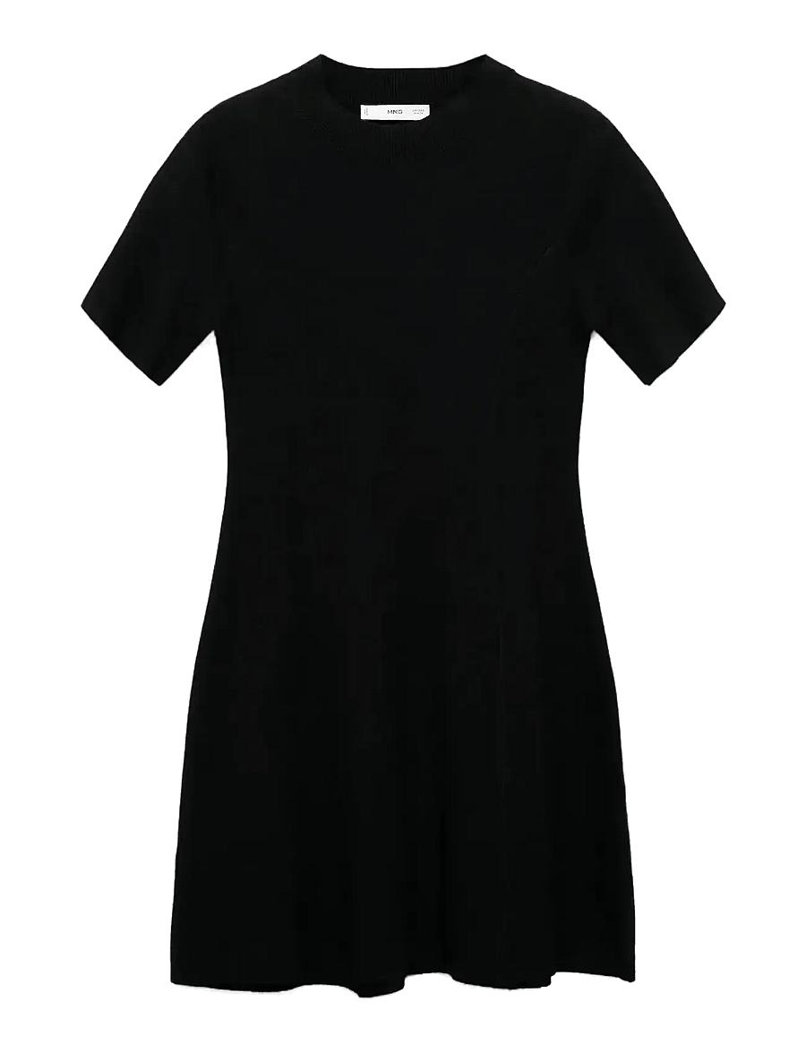 Mango - Fine-knit flared dress - stickade klänningar - black - 1
