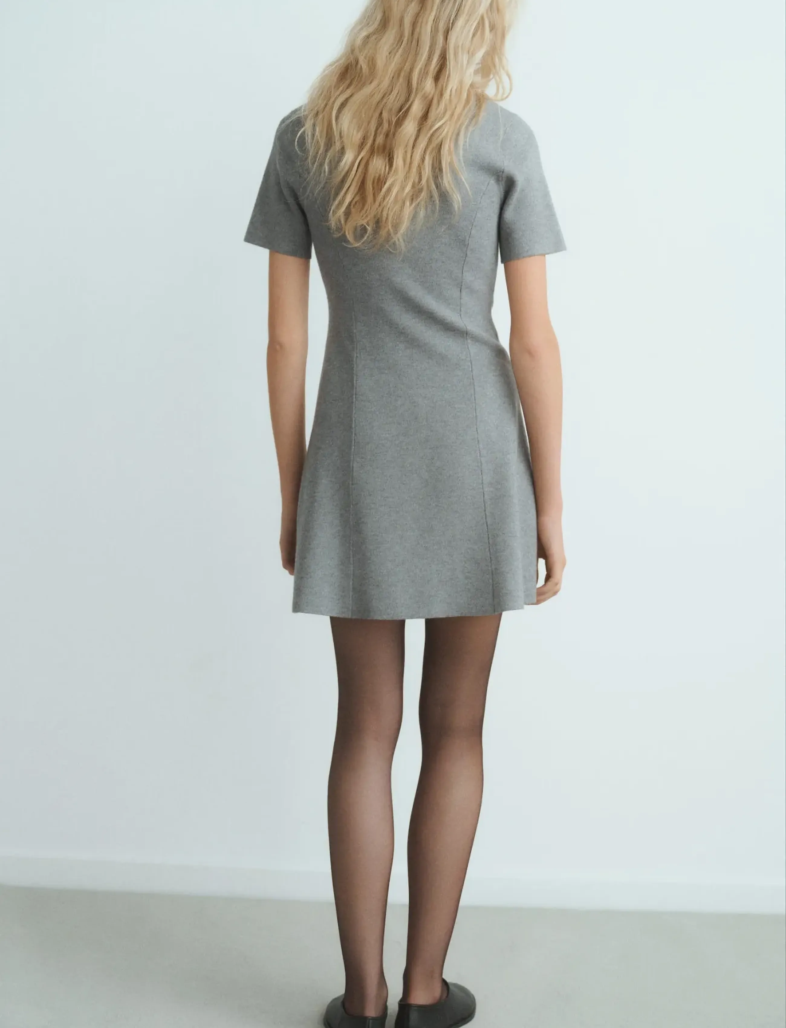 Mango - Fine-knit flared dress - stickade klänningar - medium grey - 3