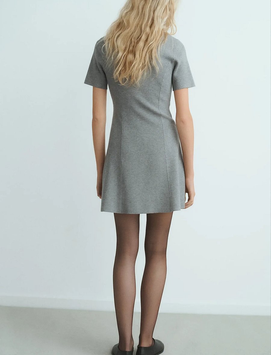 Mango - Fine-knit flared dress - stickade klänningar - medium grey - 3
