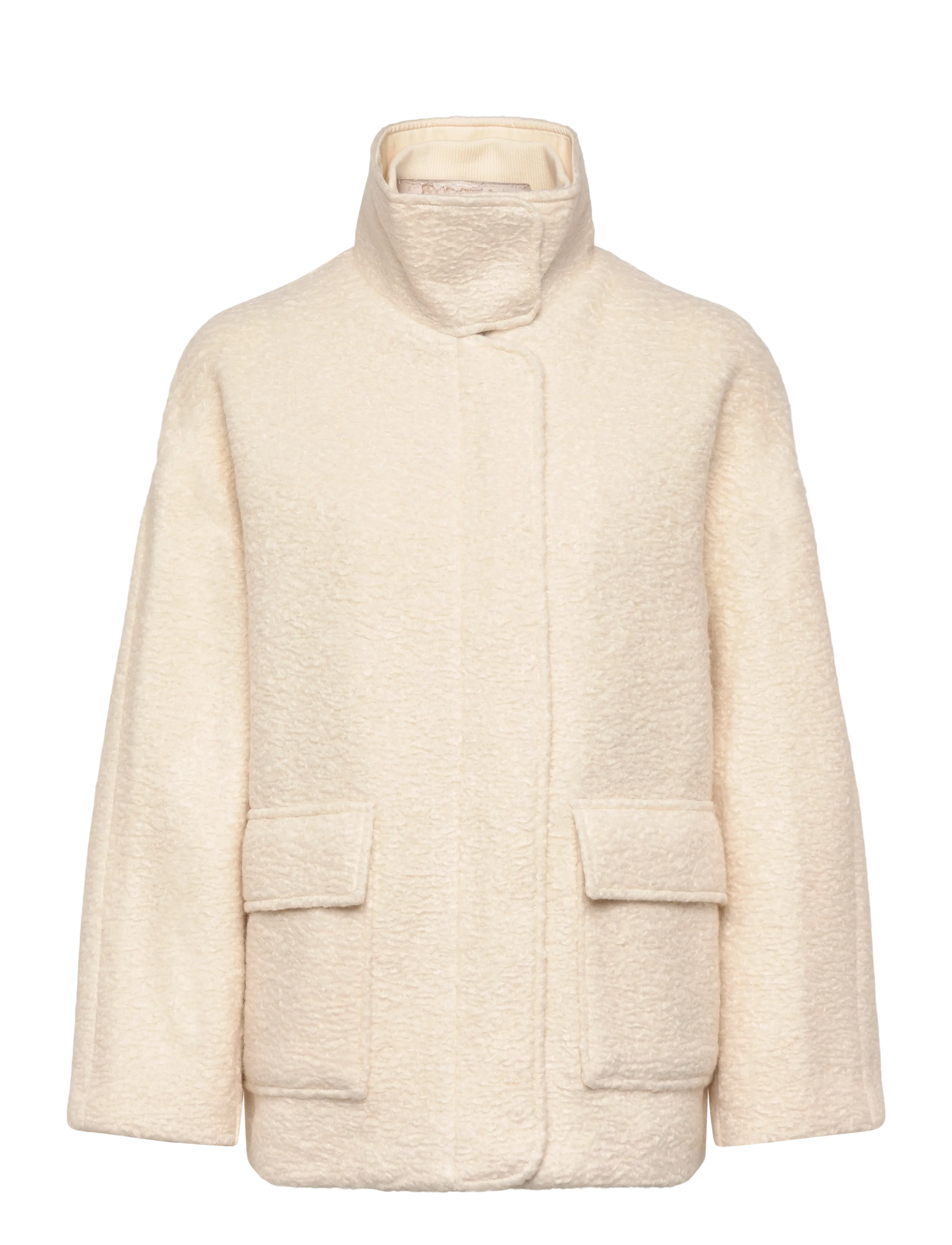 MANGO Bouclé Jacke With High Neck Cream - L - Damen