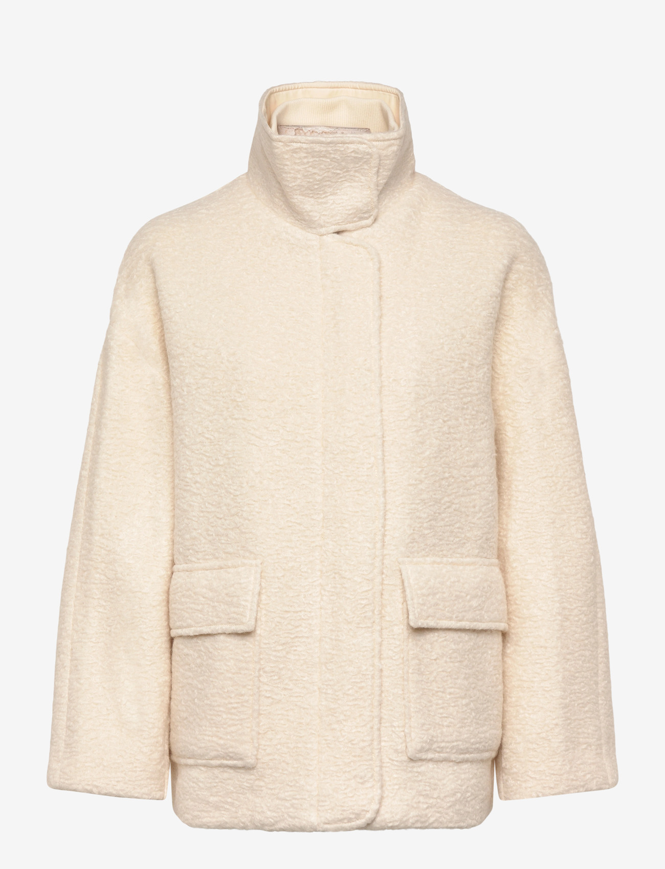 Mango - Bouclé jacket with high neck - forårsjakker - light beige - 0