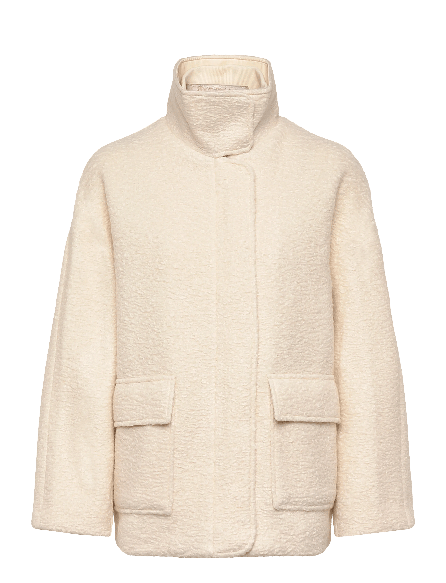 Mango - Bouclé jacket with high neck - vårjackor - light beige - 1