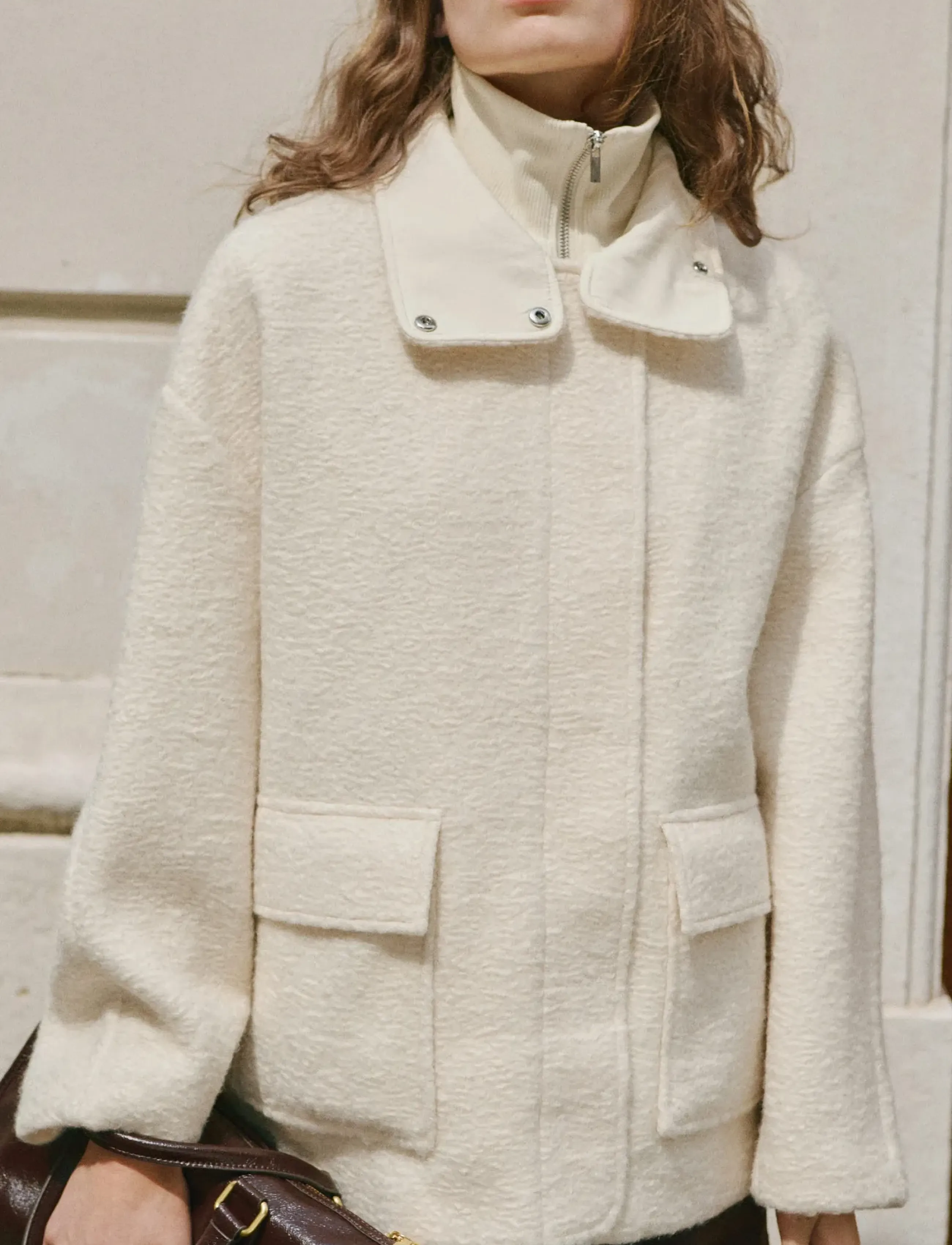 Mango Bouclé jacket with high neck - Transitional Layering - LIGHT BEIGE / cream