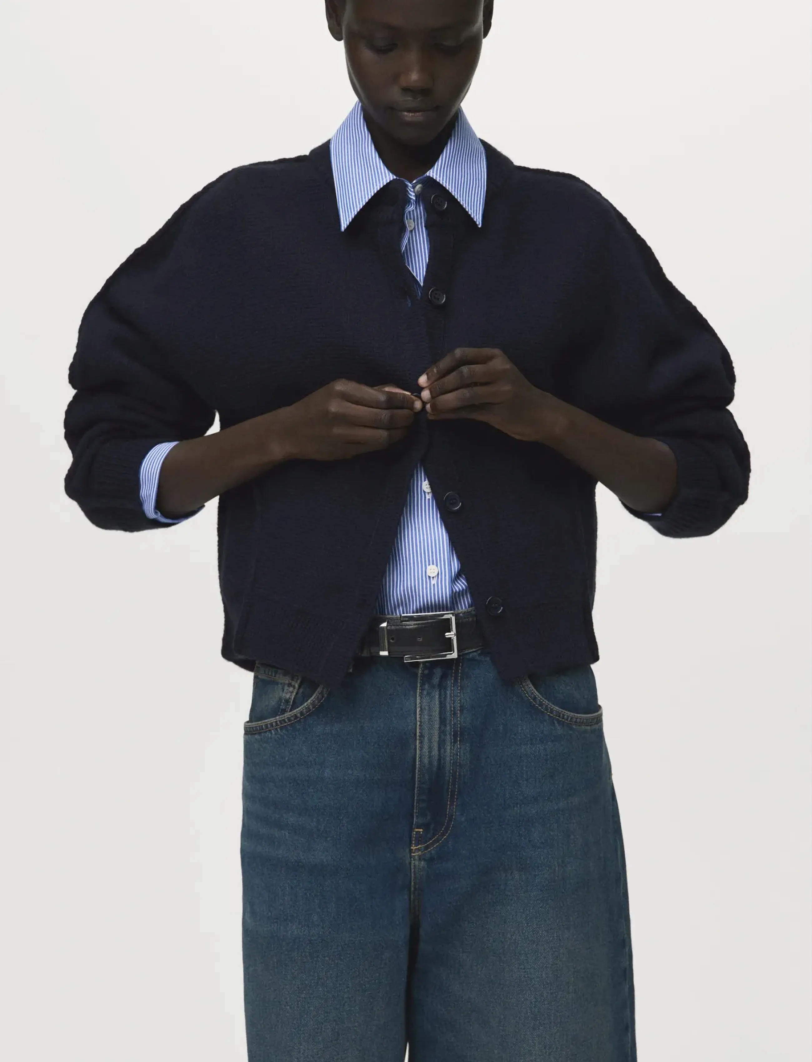 Mango Straight-Fit Cardigan With Buttons, M, Navy, Strik > Cardigans, Dame
