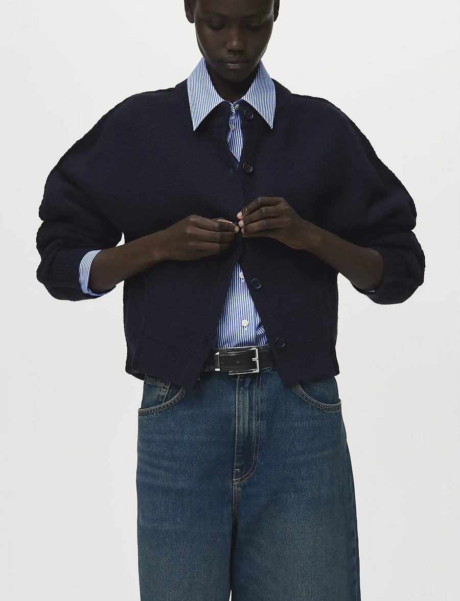 Mango - Straight-fit cardigan with buttons - koftor - navy - 0