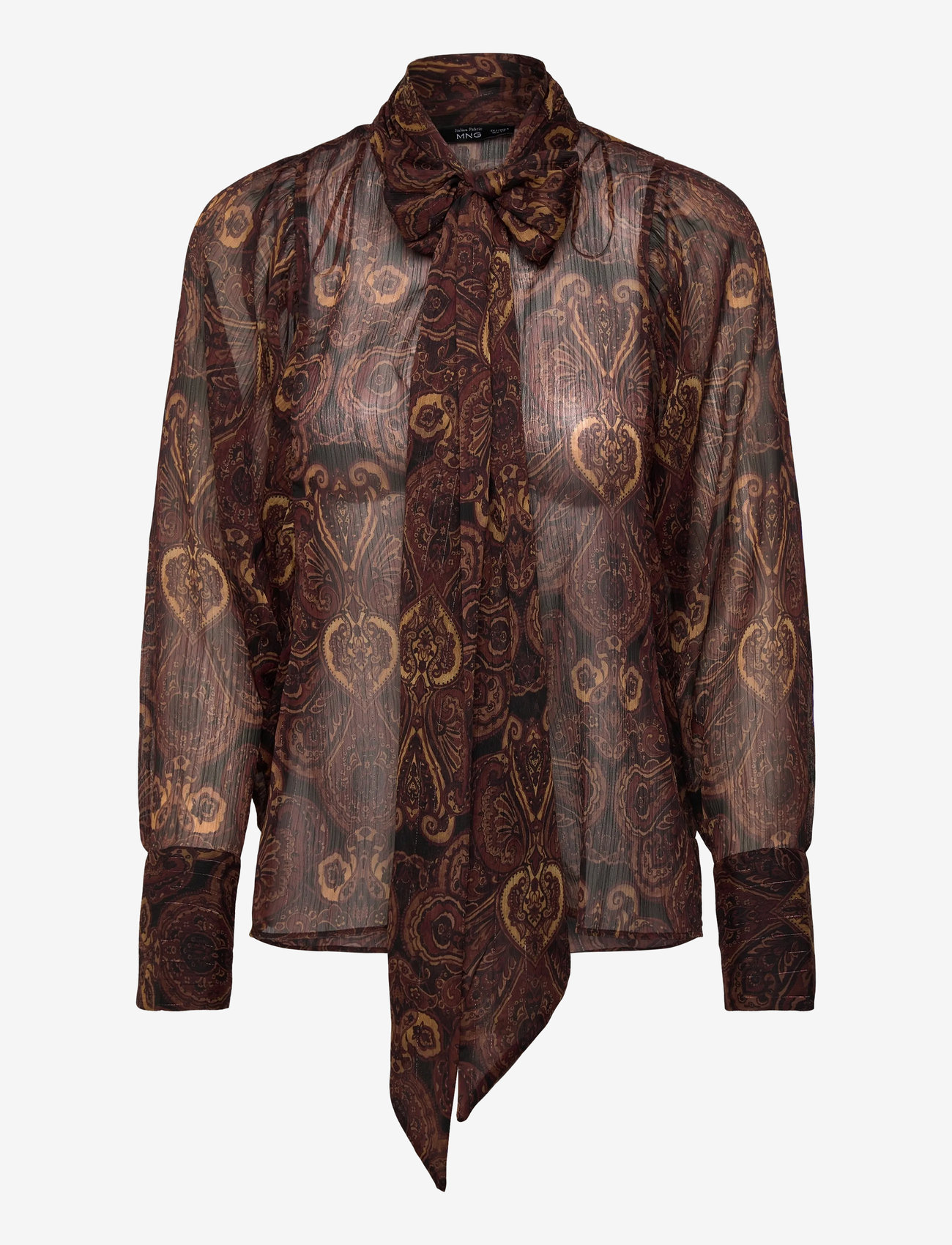 Mango - Paisley-print blouse with foulard - langærmede skjorter - brown - 0