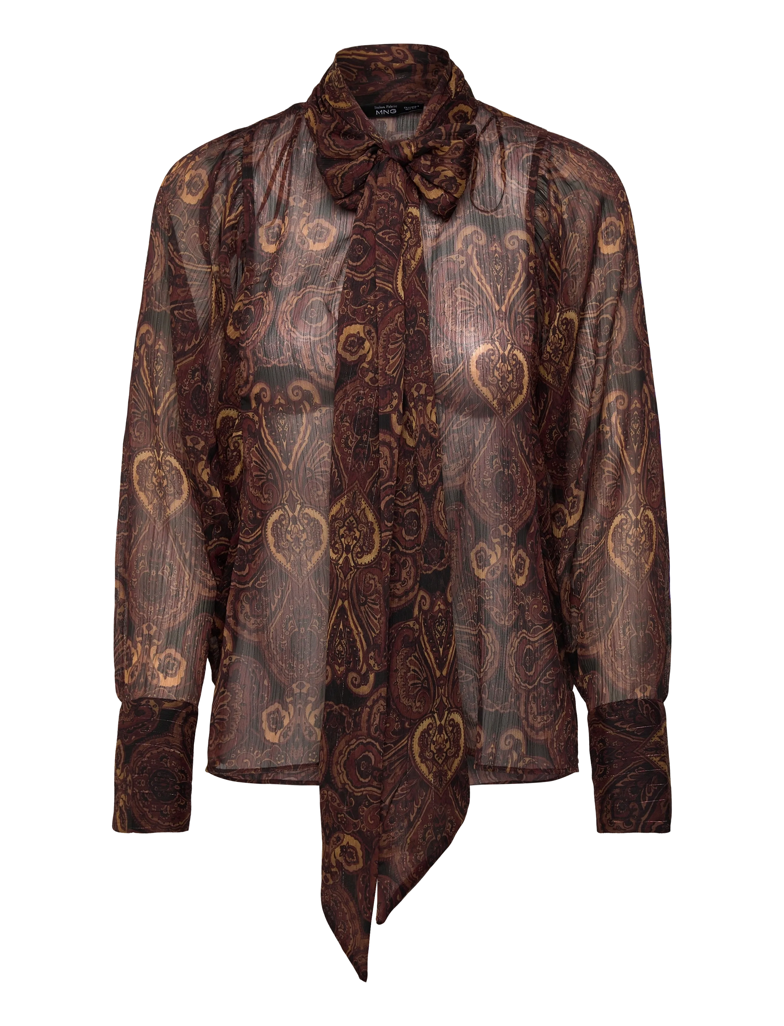 Paisley-print blouse with foulard - BROWN