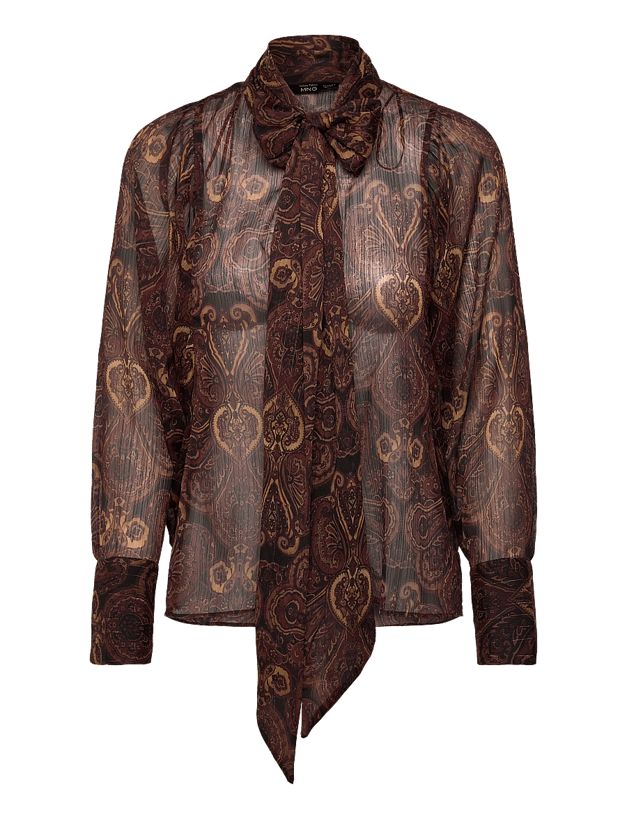 Mango - Paisley-print blouse with foulard - langermede skjorter - brown - 1