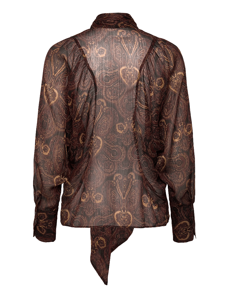 Mango - Paisley-print blouse with foulard - langærmede skjorter - brown - 1