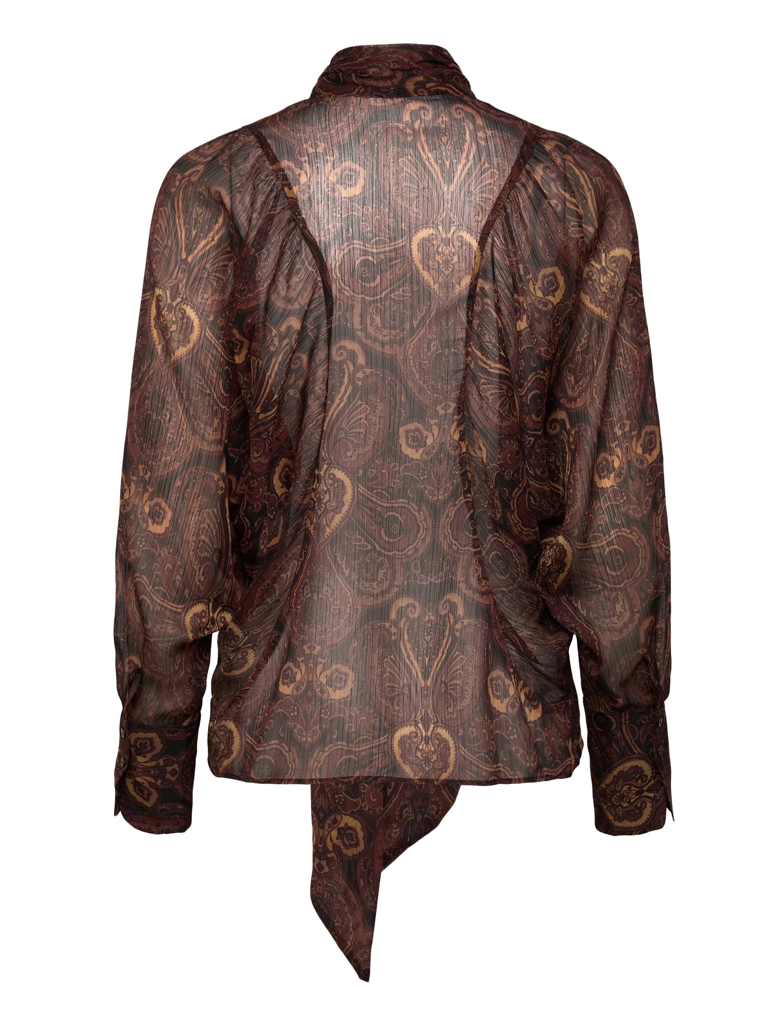Mango - Paisley-print blouse with foulard - long-sleeved shirts - brown - 2