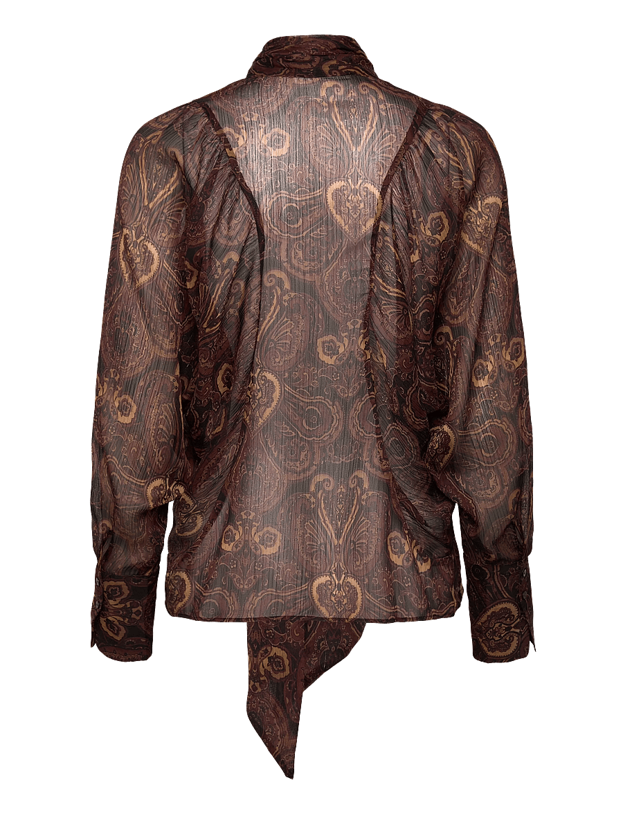 Mango - Paisley-print blouse with foulard - langermede skjorter - brown - 2
