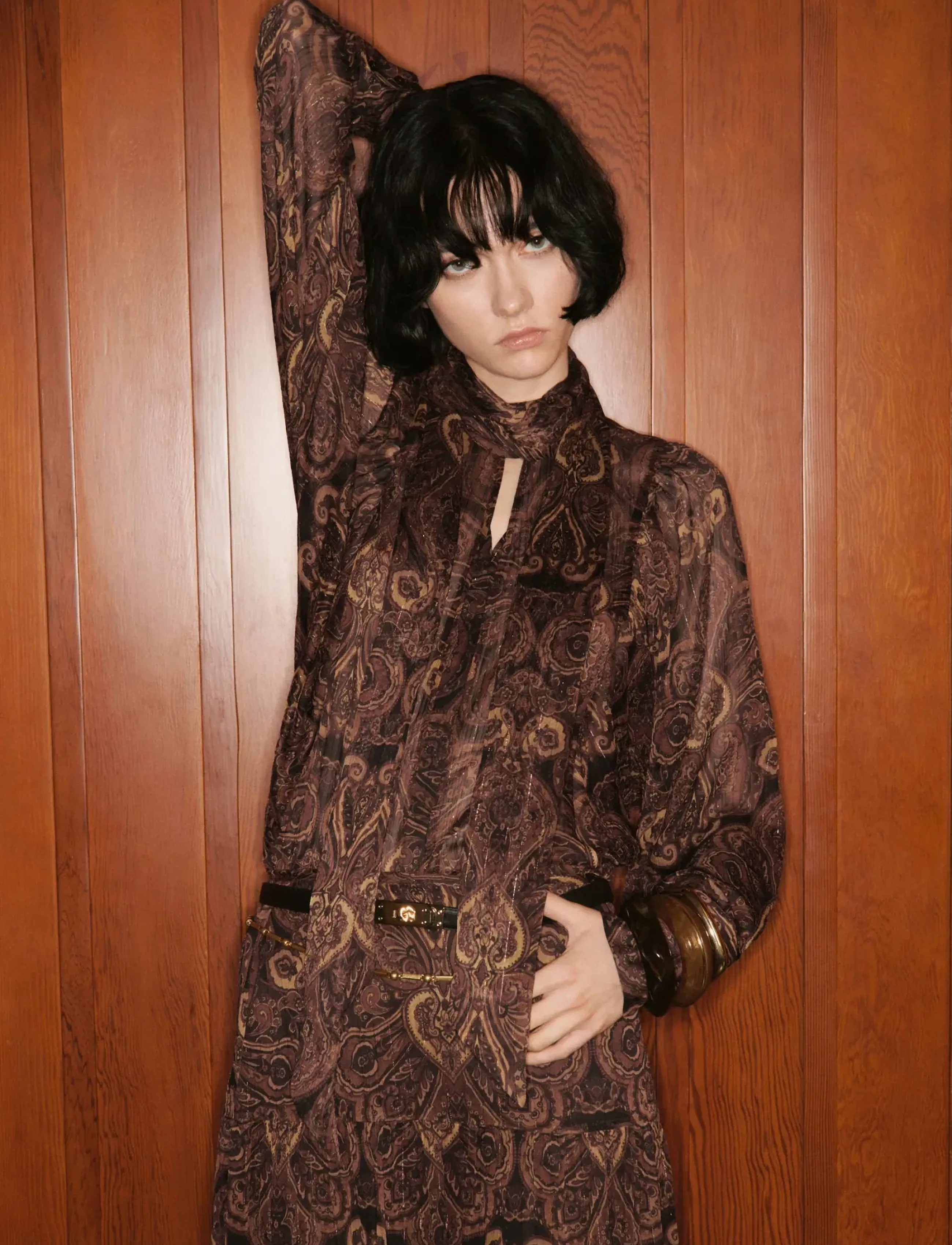Mango Paisley-Print Blouse With Foulard, S, Shirts, Braun - Long-sleeved, Frauen