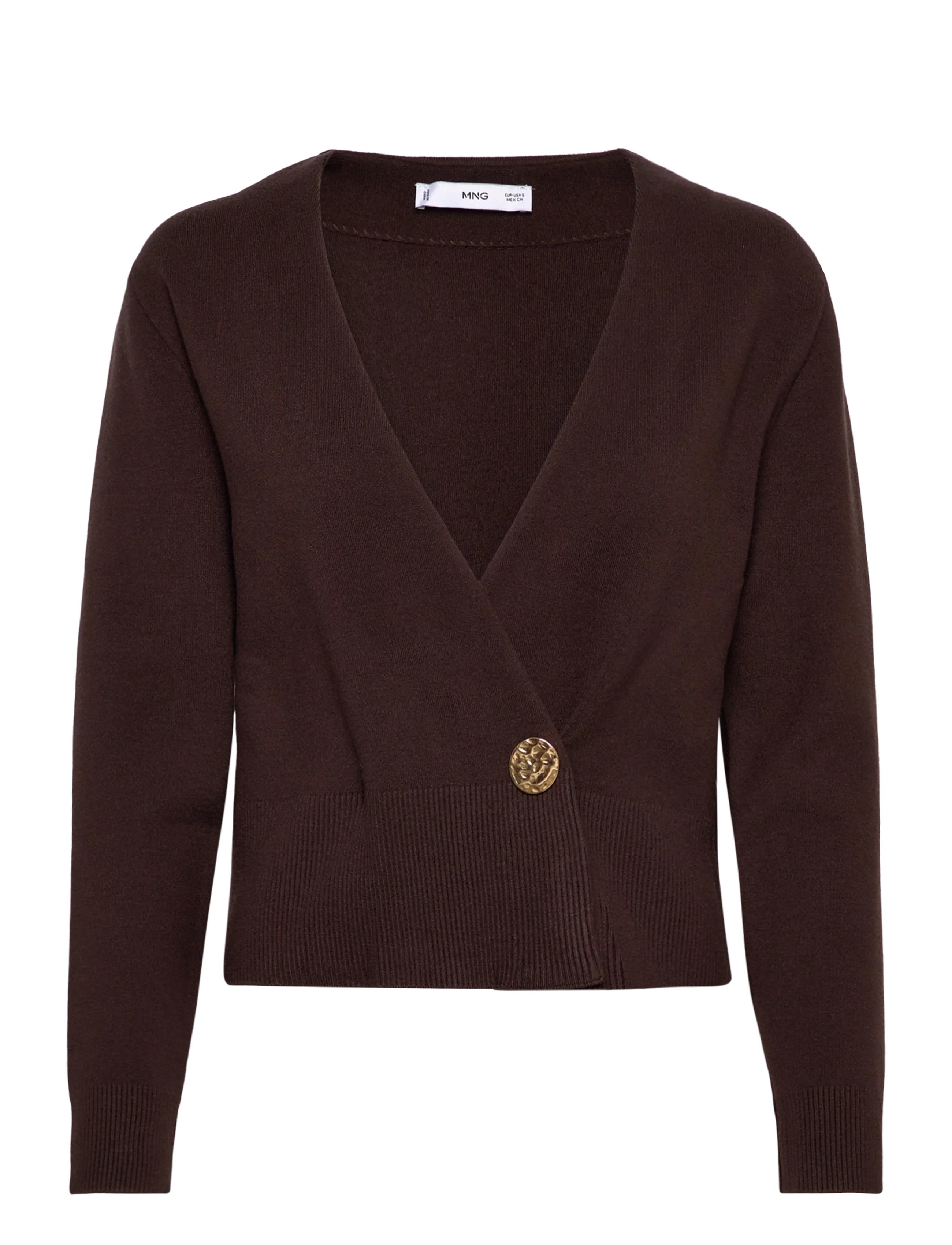 Mango Cross-over cardigan with jewel button - Mango - DARK BROWN / brown