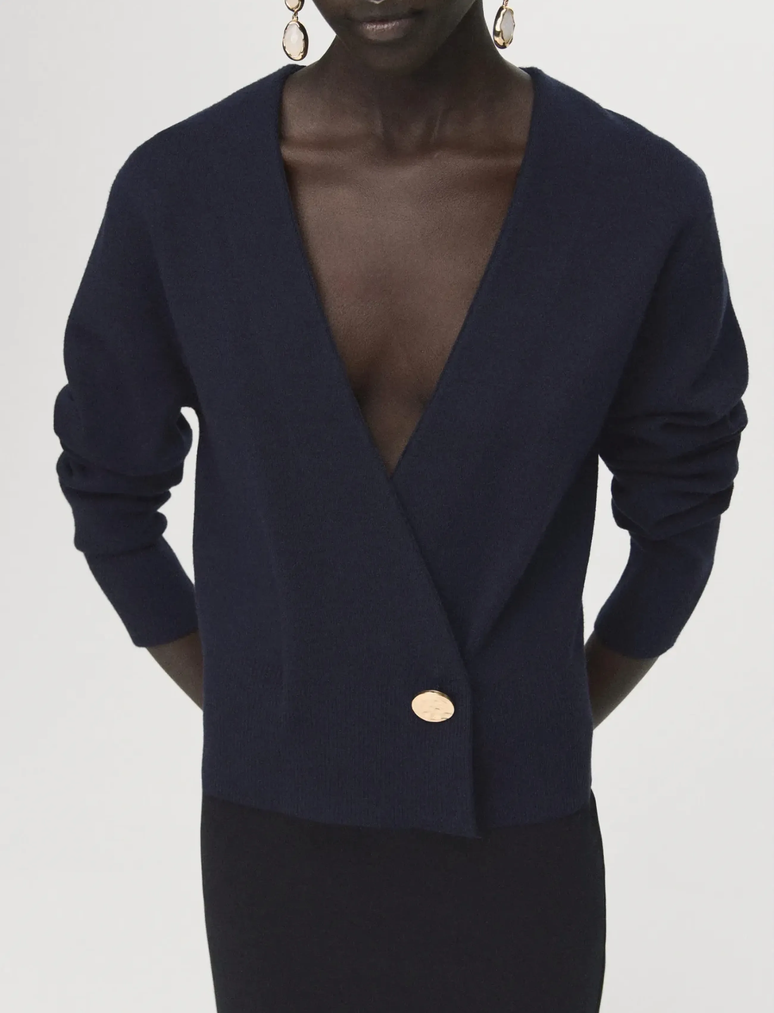 Mango Cross-over cardigan with jewel button - Cardigans - NAVY / navy