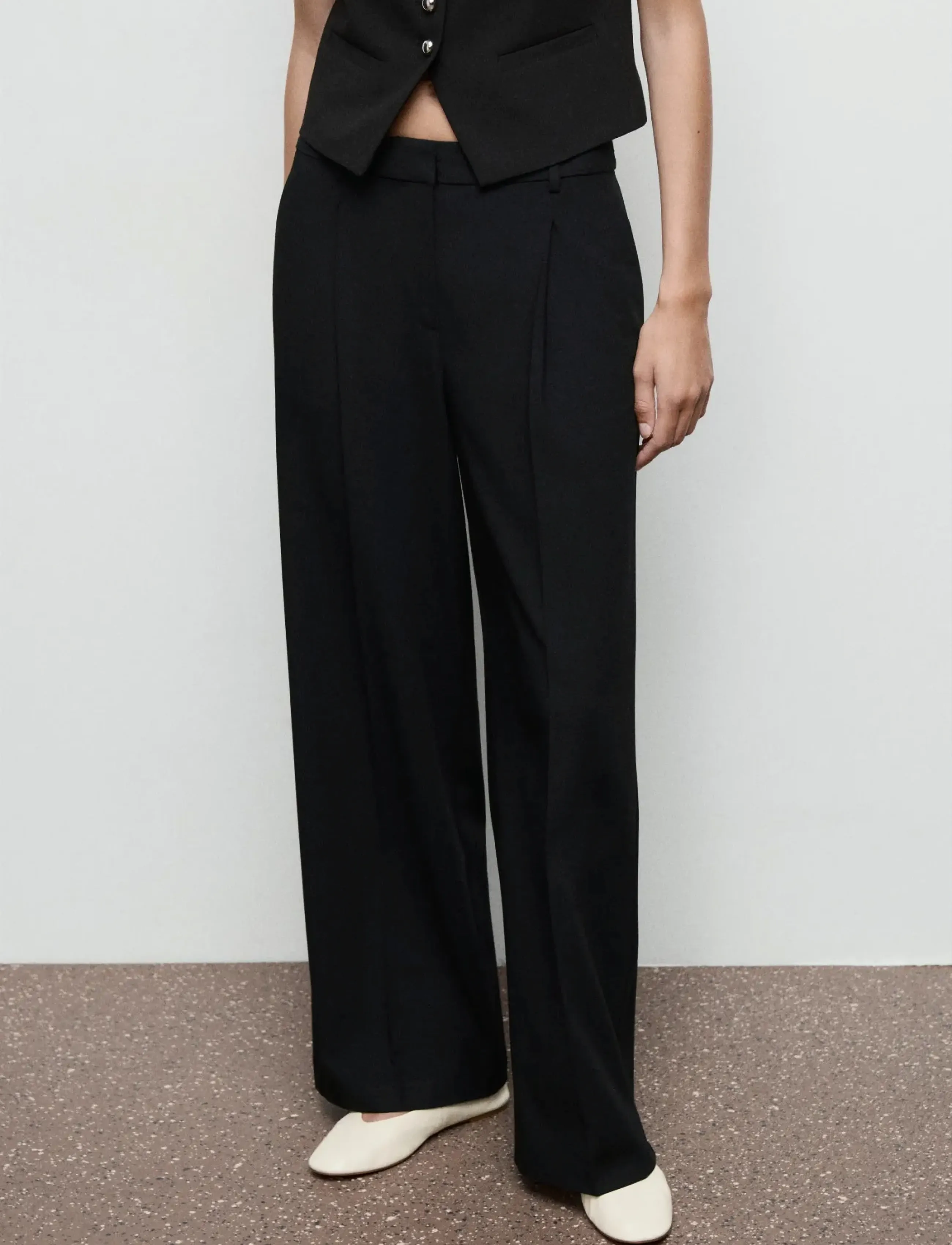 Mango Pleated Wide Leg Trousers, 36, Schwarz - Leg, Frauen