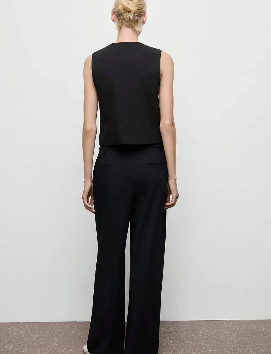Mango - Pleated wide leg trousers - vida byxor - black - 3