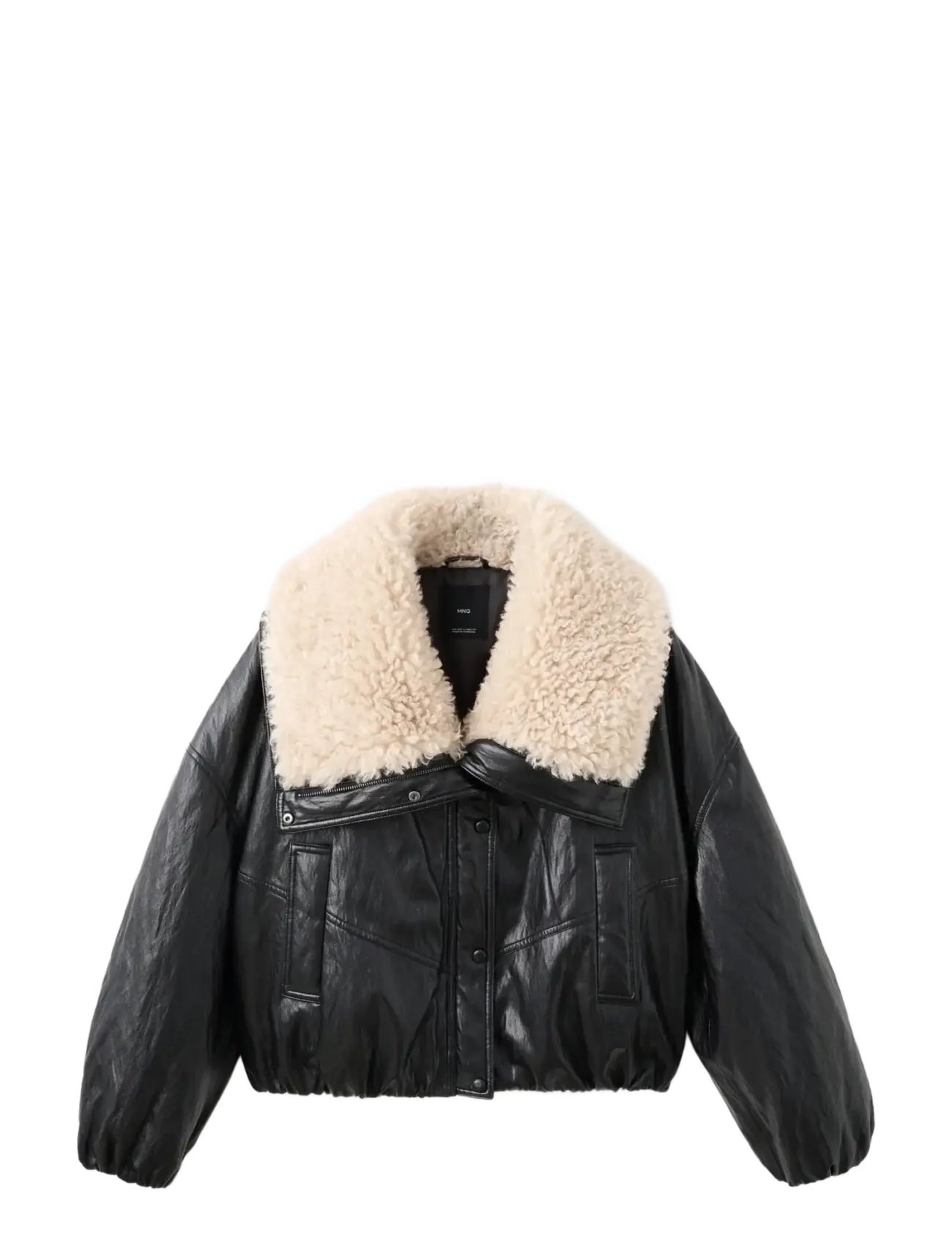 Mango Faux-leather jacket with shearling collar - Leren jassen - BLACK / black