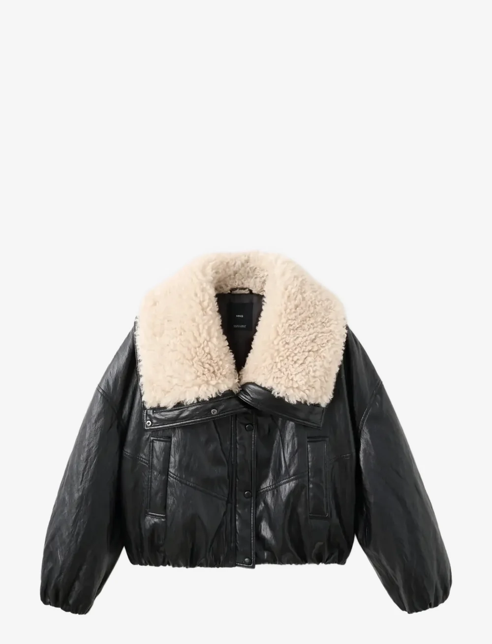 Mango - Faux-leather jacket with shearling collar - bomberjackor - black - 1