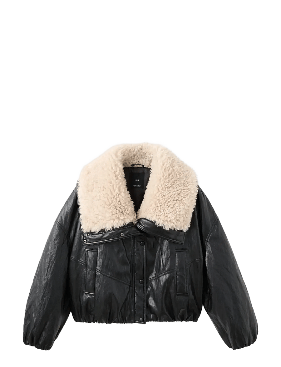 Mango - Faux-leather jacket with shearling collar - frühlingsjacken - black - 1