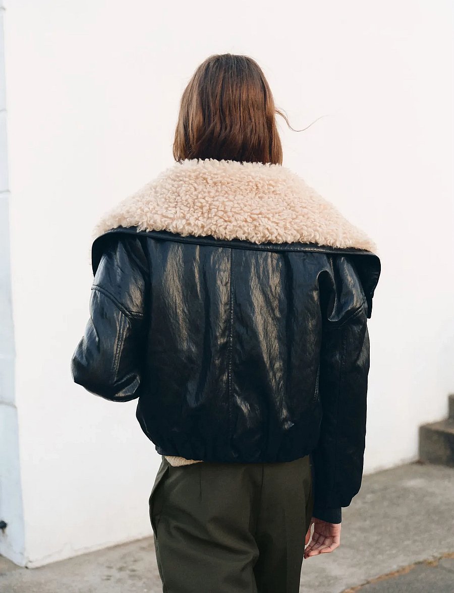 Mango - Faux-leather jacket with shearling collar - frühlingsjacken - black - 2