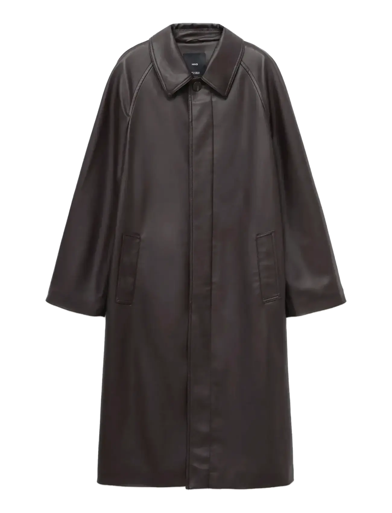 MANGO Long Faux-Leder Trench Mantel Braun - M - Damen