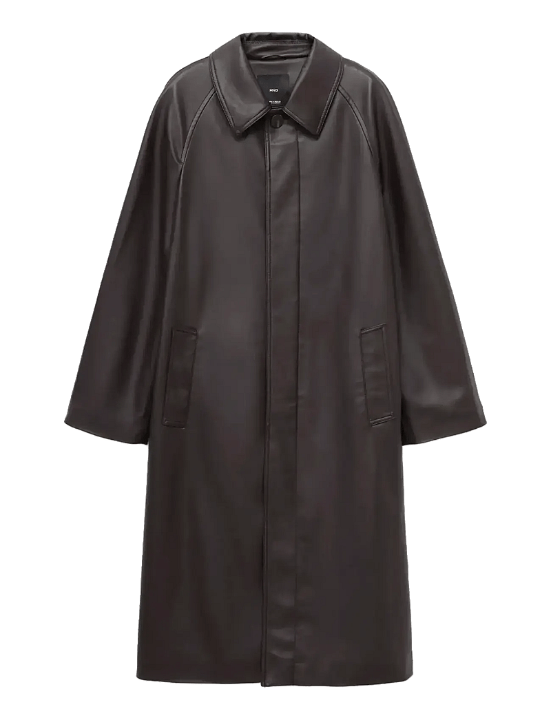 Mango - Long faux-leather trench coat - trenchcoats - dark brown - 0