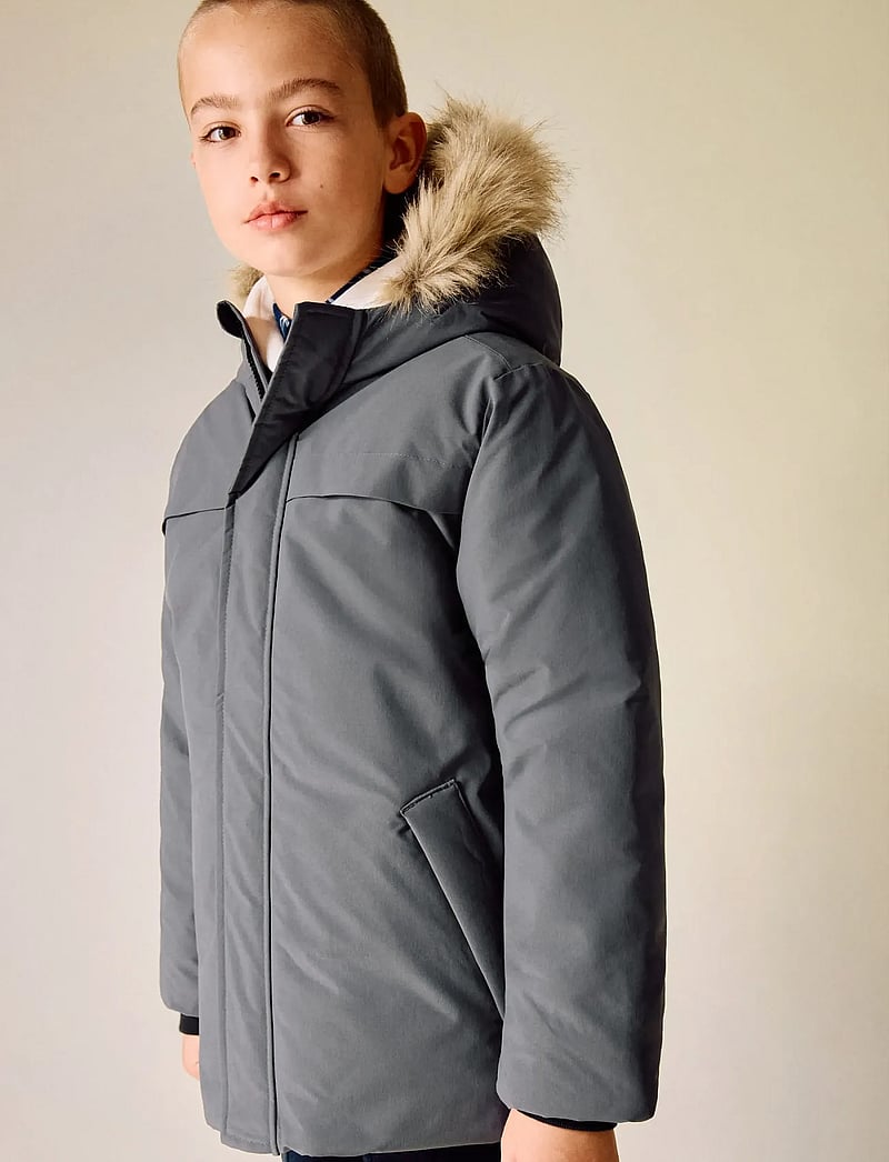 Mango - Anorak with shearling-effect hood - anorakker - grey - 0