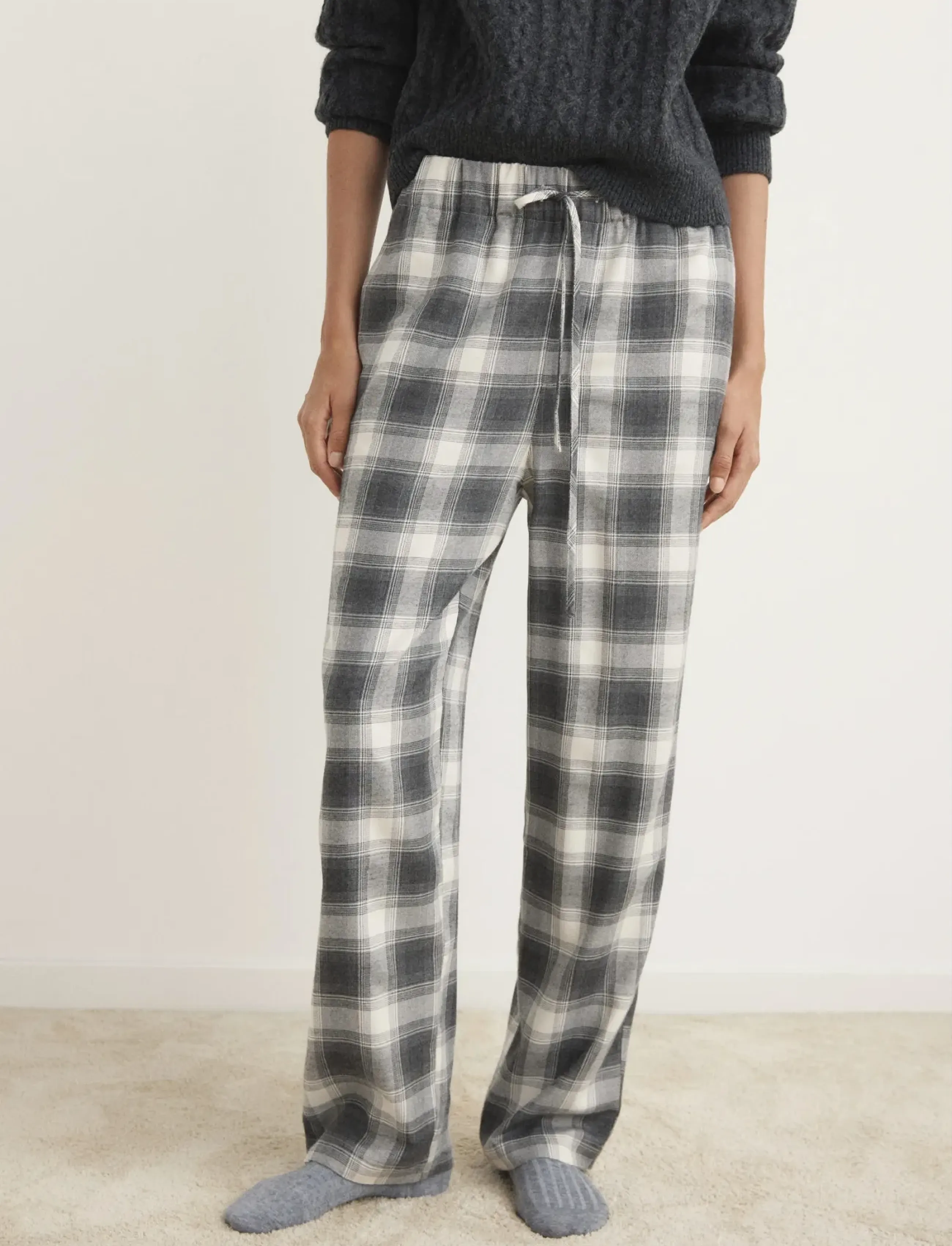 Mango Check Flannel Trousers, M, Night & Loungewear, Grau - Pants, Frauen