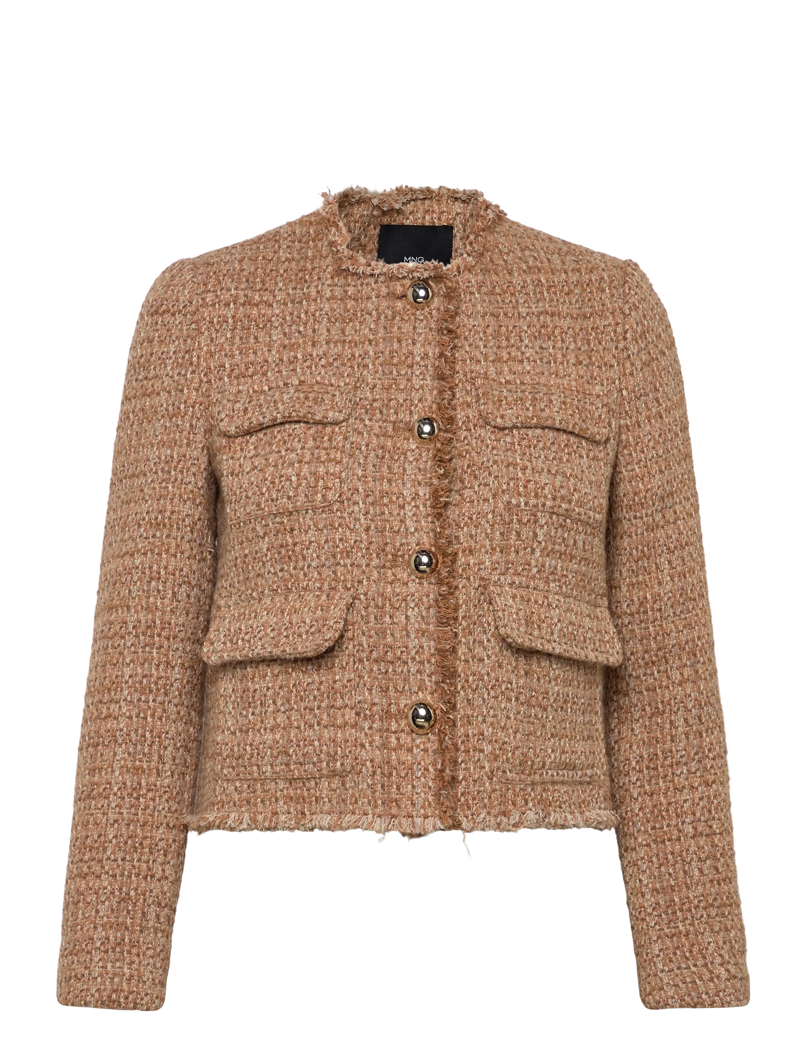 Tweed jacket with frayed ends - MEDIUM BROWN