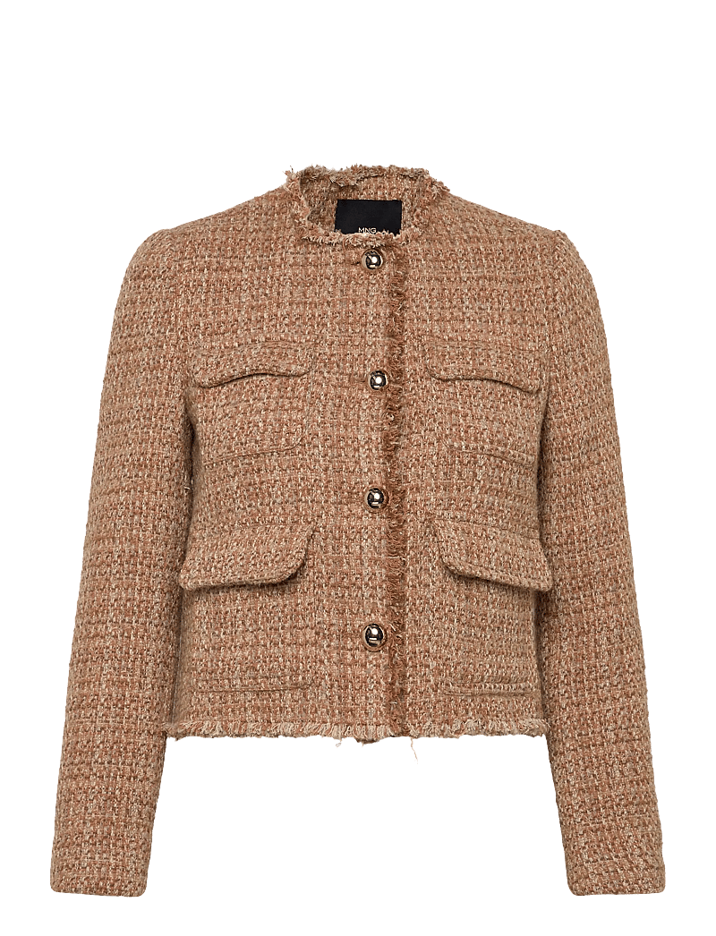 Mango - Tweed jacket with frayed ends - efterårsjakker - medium brown - 1