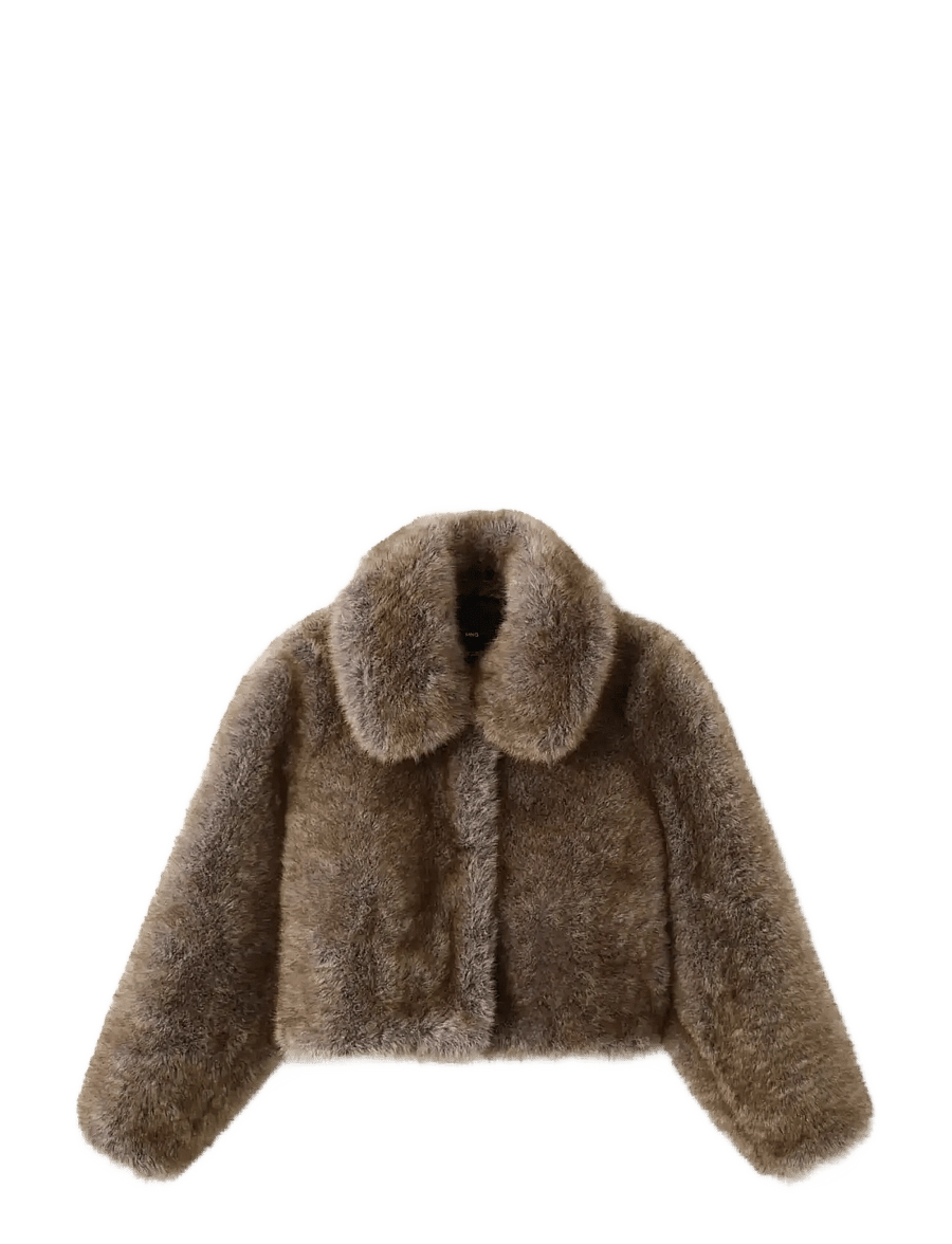 Mango - Faux-fur cropped jacket - faux fur jakker - light beige - 1